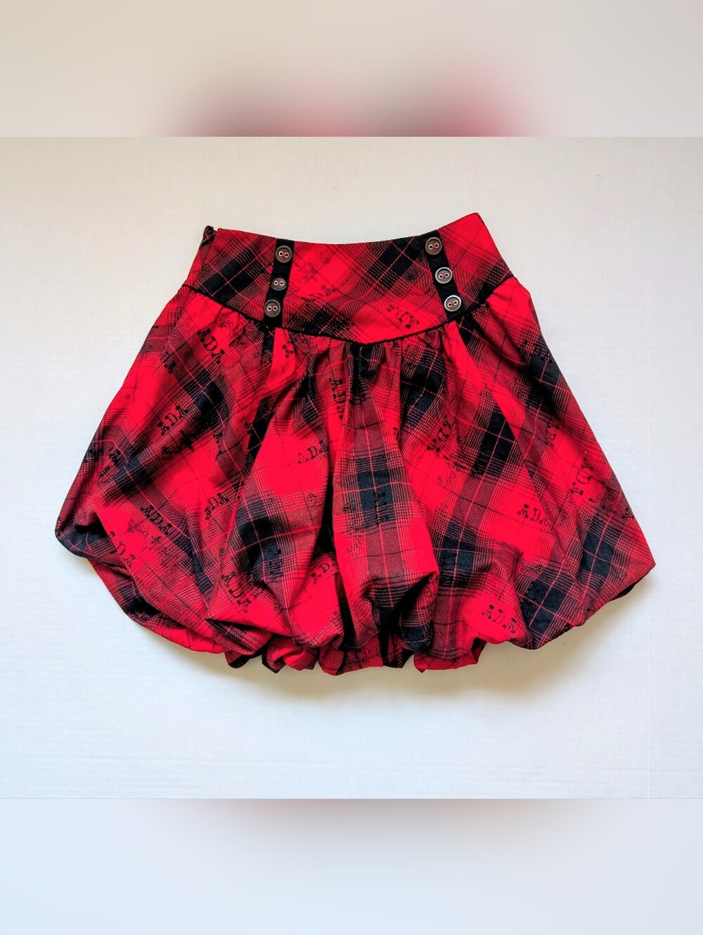 ada Collection Punk Goth Red/Black Plaid Bubble Mini Skirt Medium
